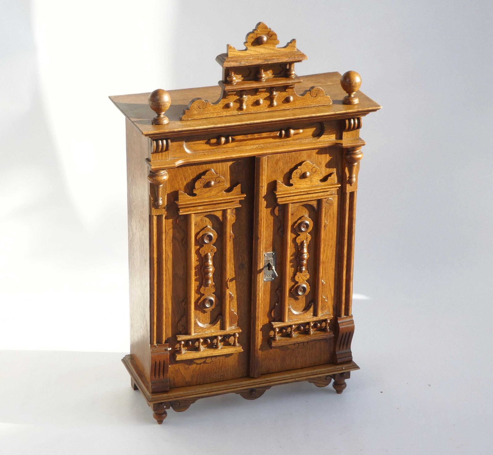 Antique Solid Oak Cabinet Gothic Style, Hand Carved Wooden Cupboard, Rustic European Storage Furniture photo for sale