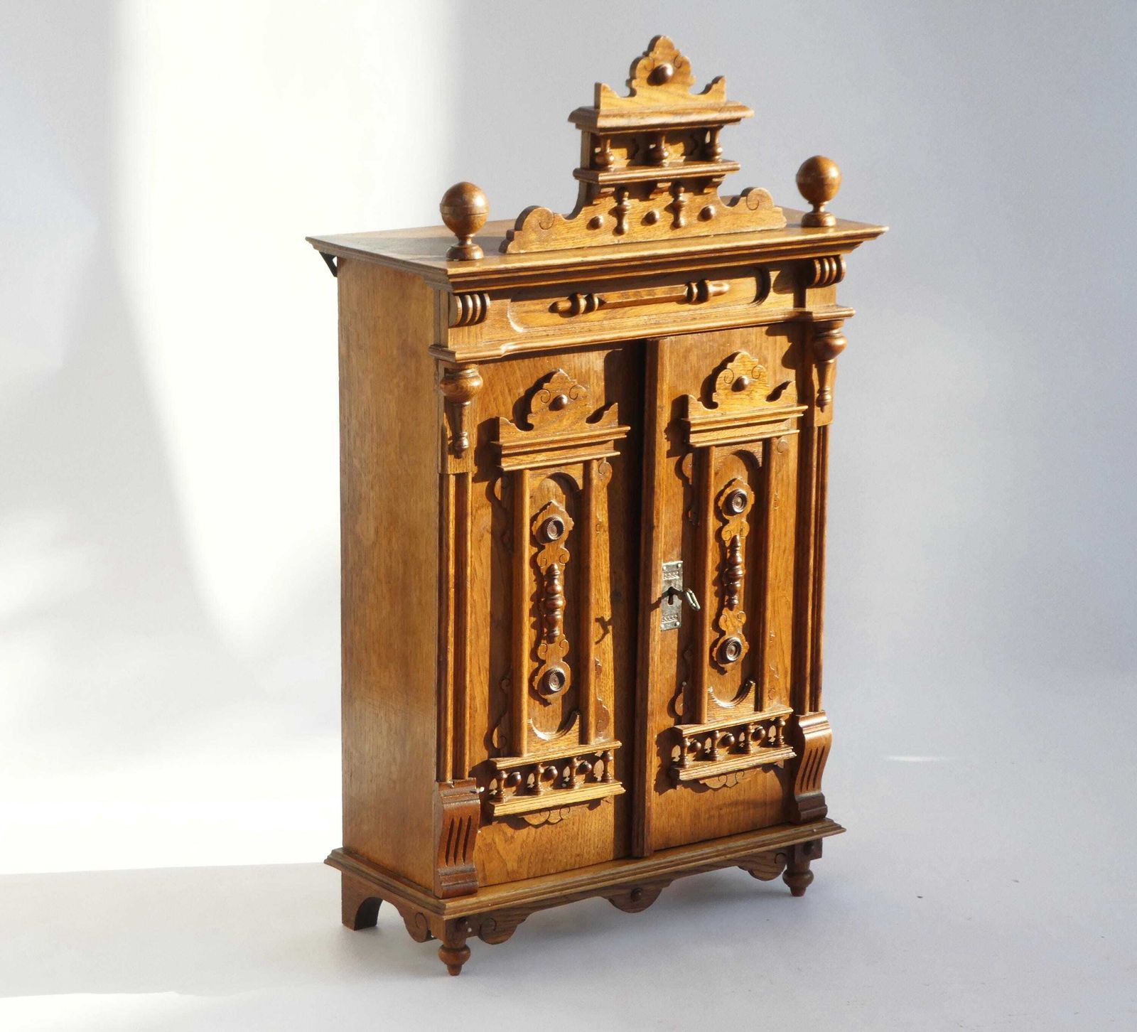 Antique Solid Oak Cabinet Gothic Style, Hand Carved Wooden Cupboard, Rustic European Storage Furniture photo 1081.0