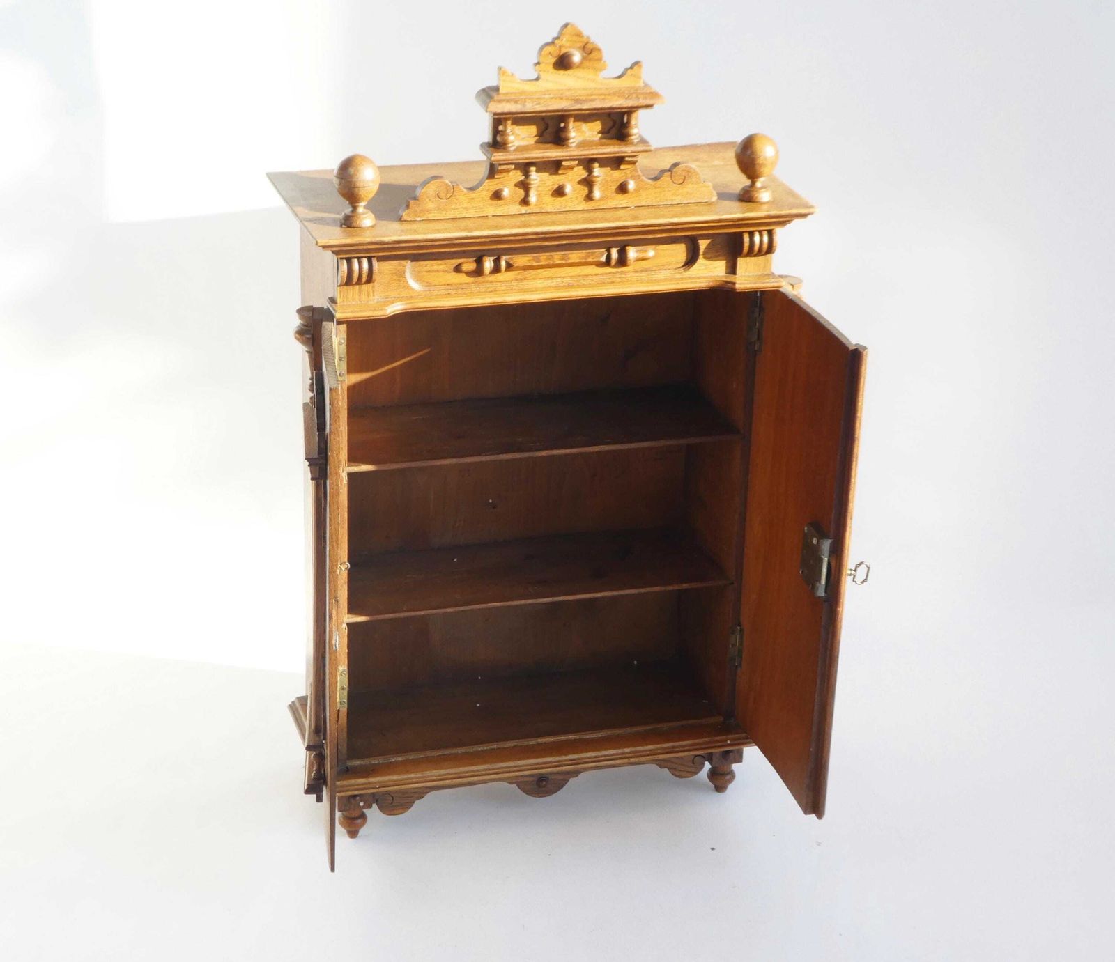 Antique Solid Oak Cabinet Gothic Style, Hand Carved Wooden Cupboard, Rustic European Storage Furniture photo vinterior