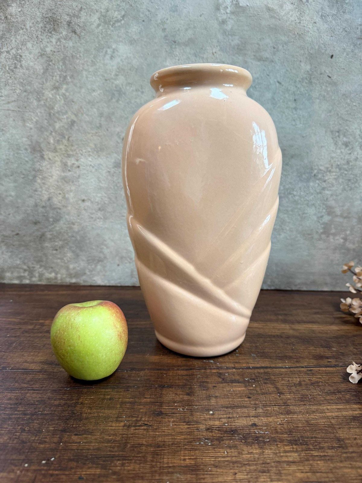 Vintage Art Deco Style Ceramic Vase | Peach Swirl | Boho Modern Accent photo vinterior