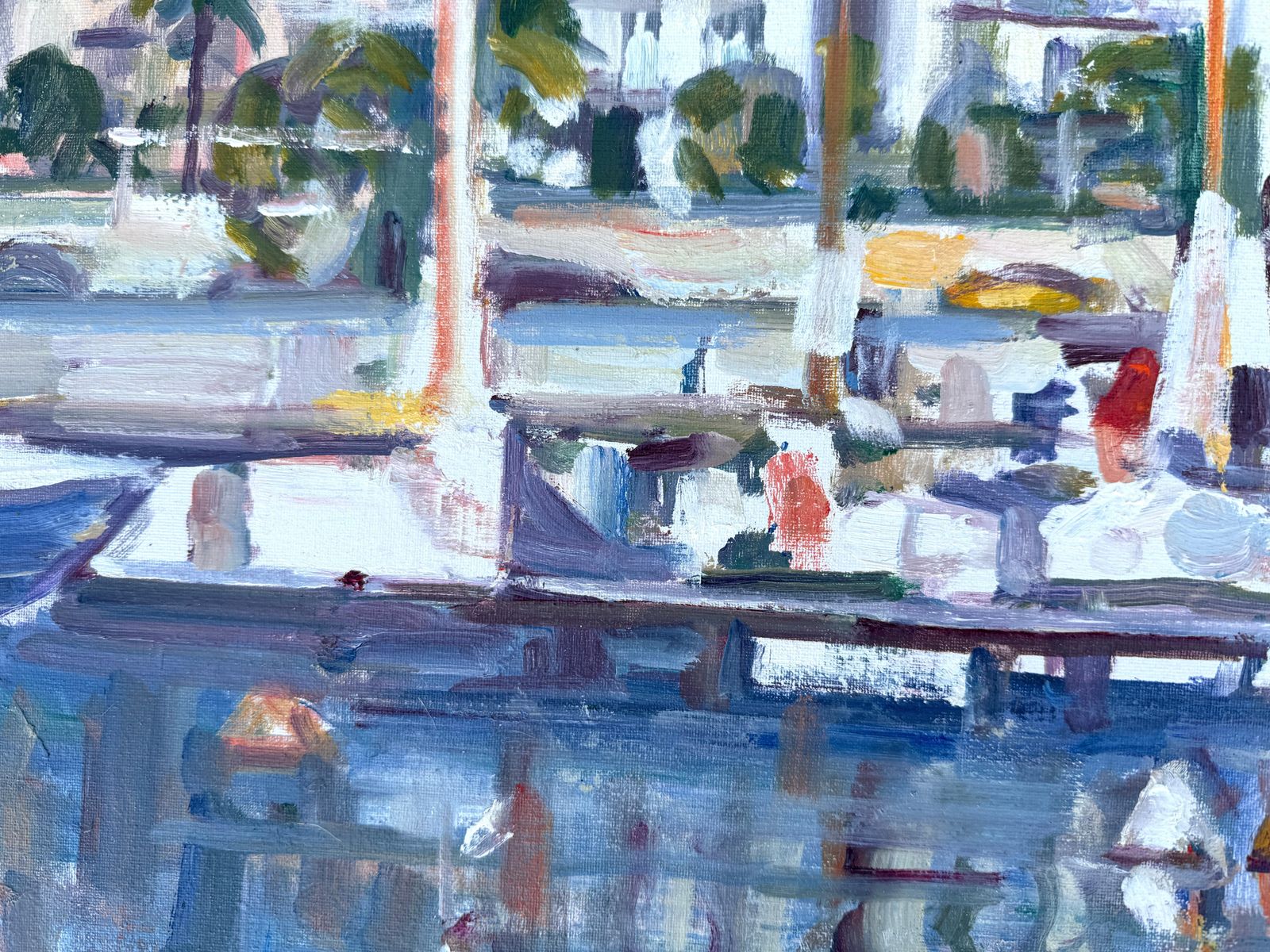 Rafael Duran Benet Mid Century Barcelona Harbor Sailboats Mediterranean Impressionist Oil Painting 1990 photo vinterior