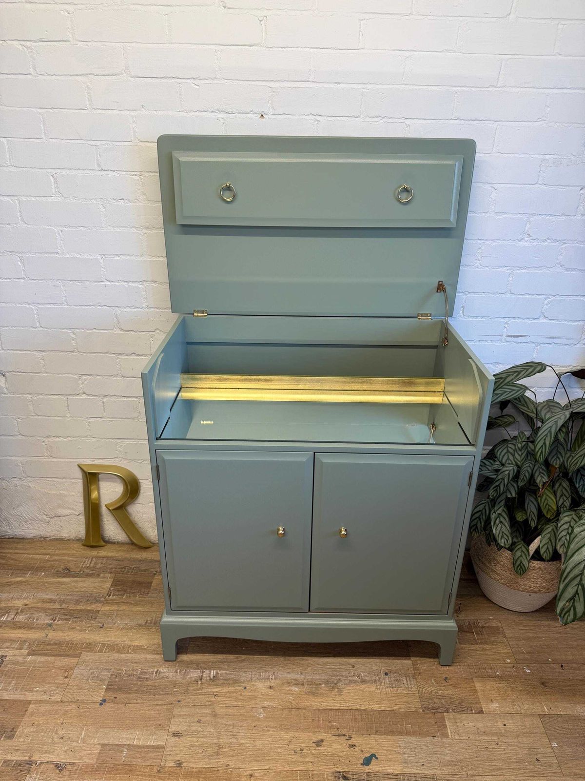 Stag Minstrel Drinks Cabinet | Card Room Green Farrow & Ball | Vintage Cocktail Cabinet | Painted Sideboard | Mid Century Bar Cabinet photo Furniture