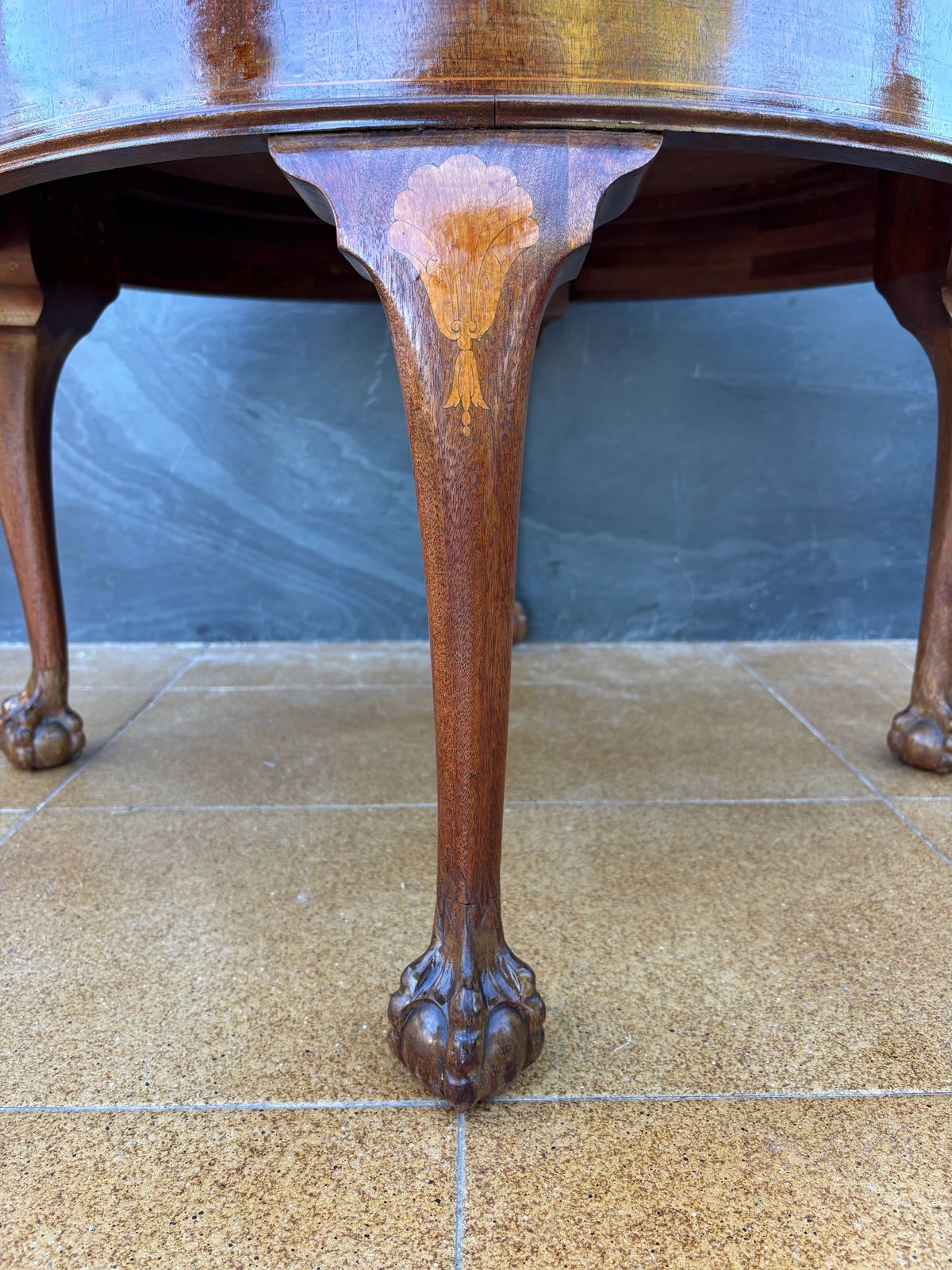 Spanish Walnut Queen Anne Style Round Side Table, Early 20th Century photo vintage