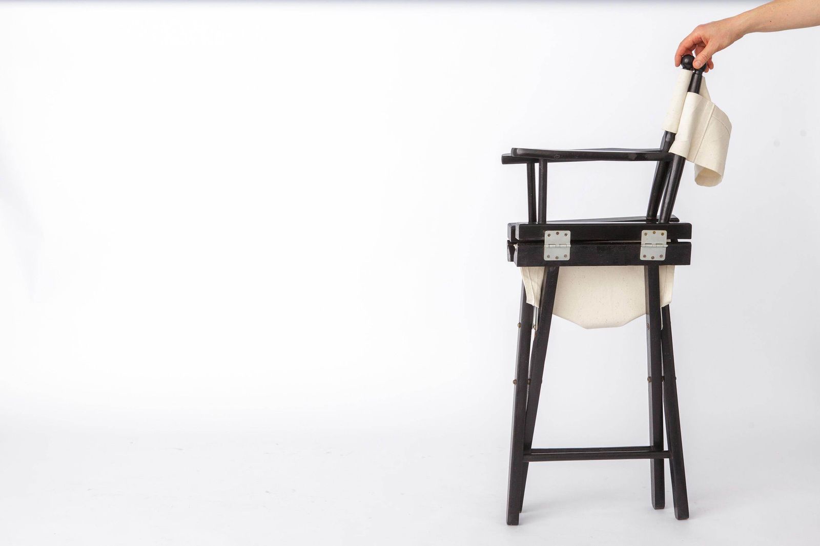 Pair Of Vintage Director's Chairs, 1970s Folding Chairs, Black Beech Wood & Beige Fabric, German Design photo for sale