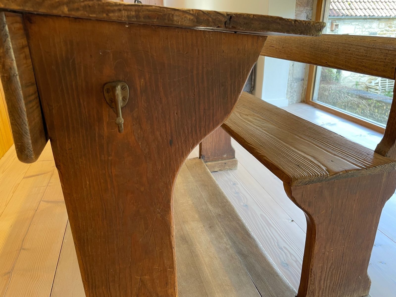 Antique School Desk, French 19thc, Double With Seat, Beautiful Patina photo furniture