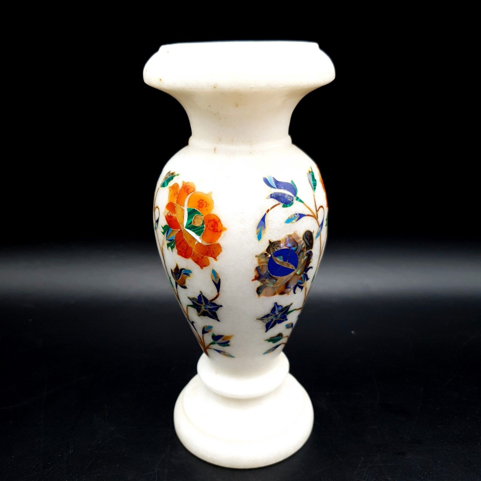 White Marble Decor Pietra Dura Art Semi Precious Stones Flower Bud Vase H 18cm photo furniture