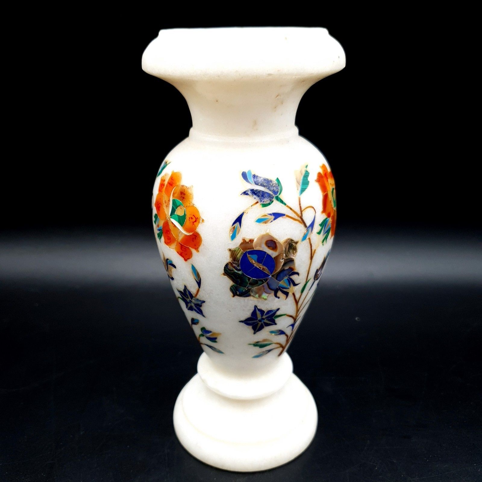 White Marble Decor Pietra Dura Art Semi Precious Stones Flower Bud Vase H 18cm photo Home Decor