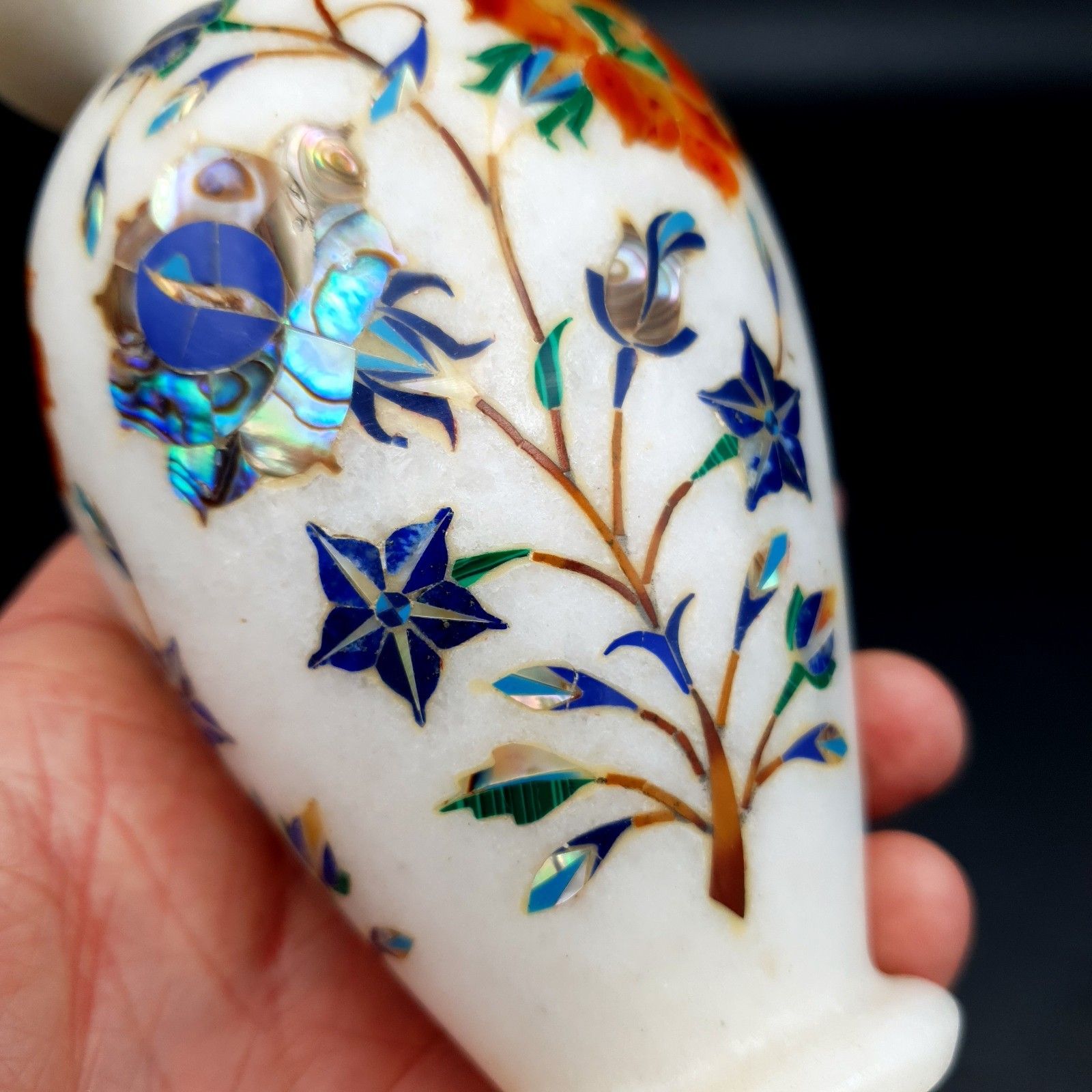 White Marble Decor Pietra Dura Art Semi Precious Stones Flower Bud Vase H 18cm photo buy