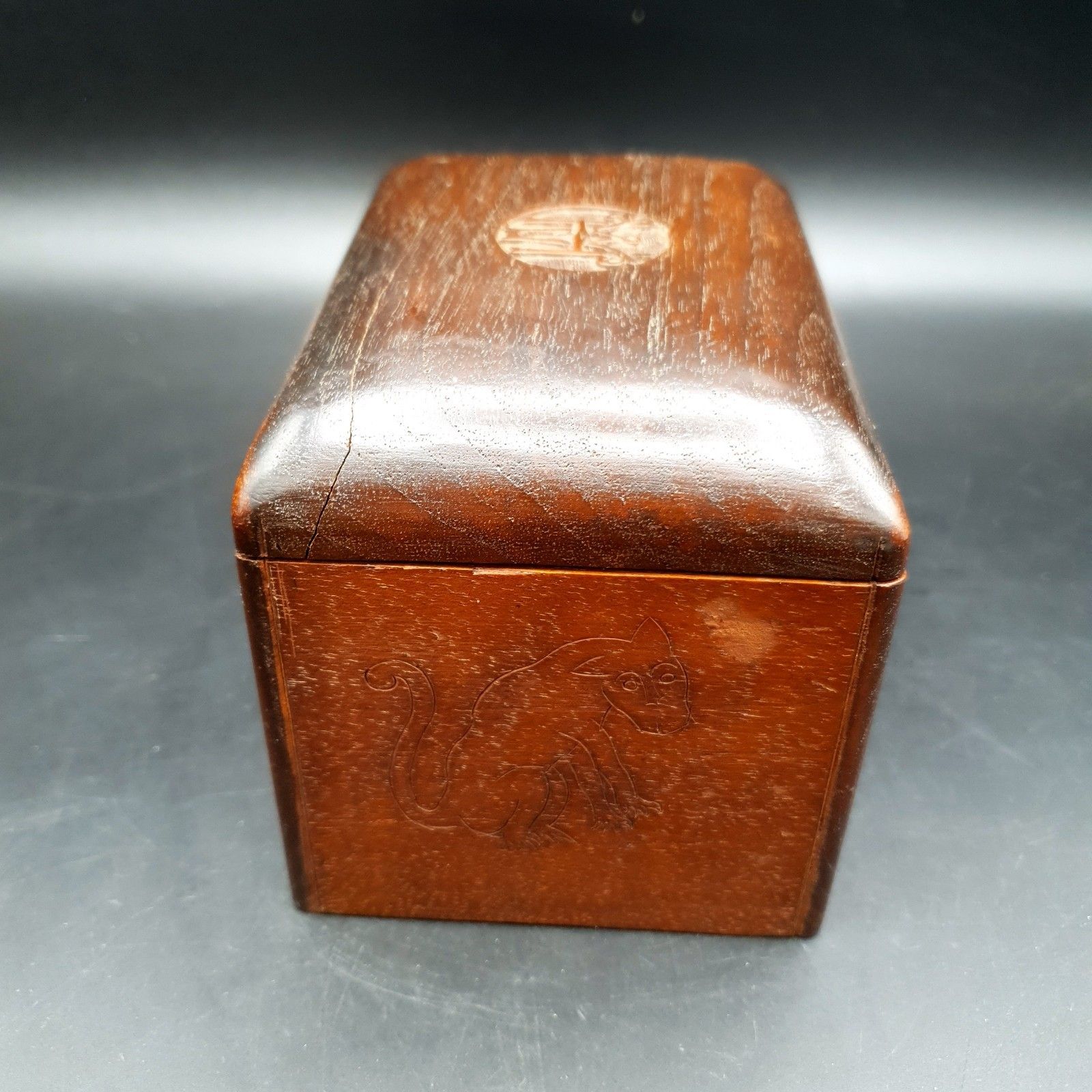 Antique Apothecary Box Rising Tray Vial Holder Carved Monkey Wood Case photo 90.0