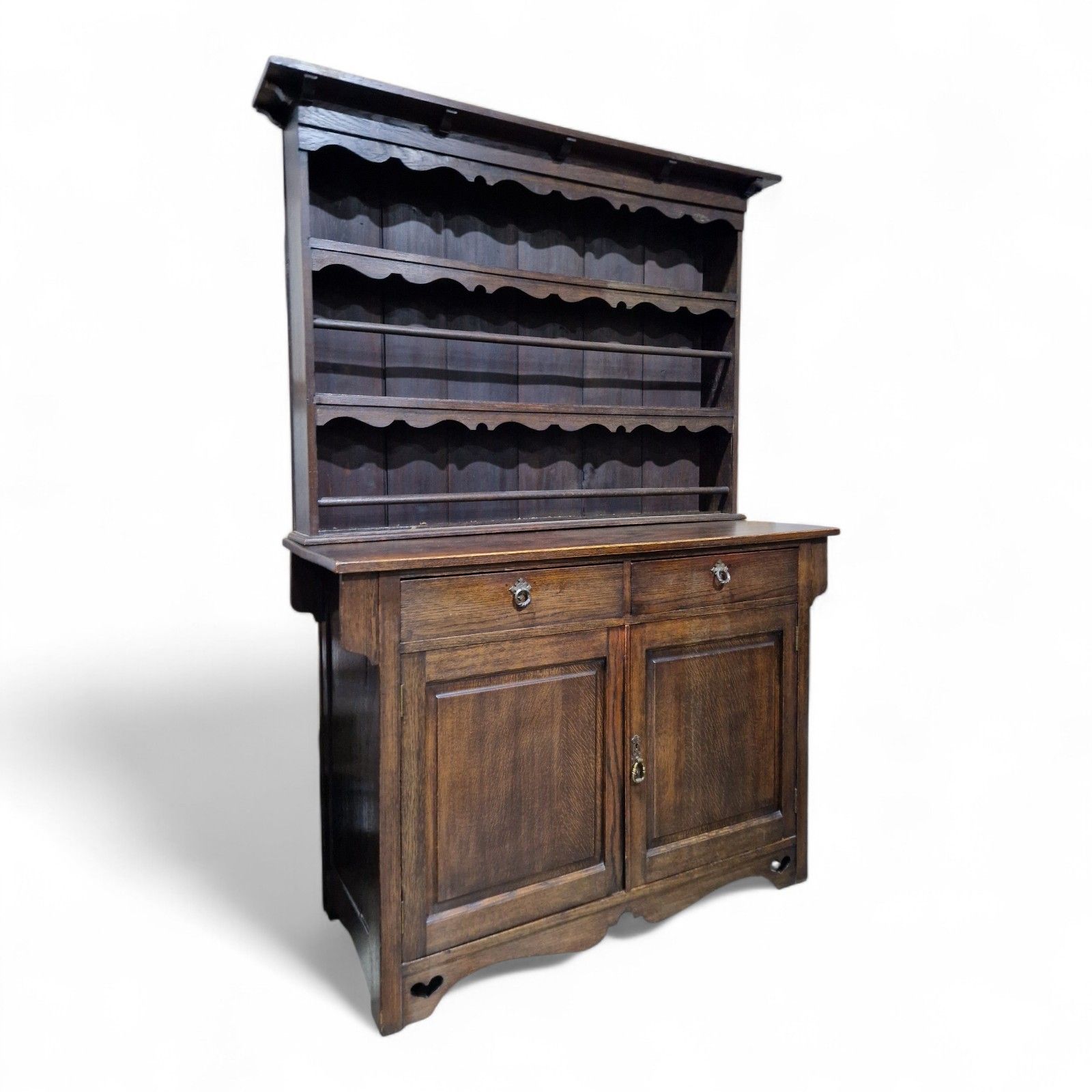 Antique Oak Cabinet Dresser Arts & Crafts Double Cupboard + Delft Display Rack photo 375.0