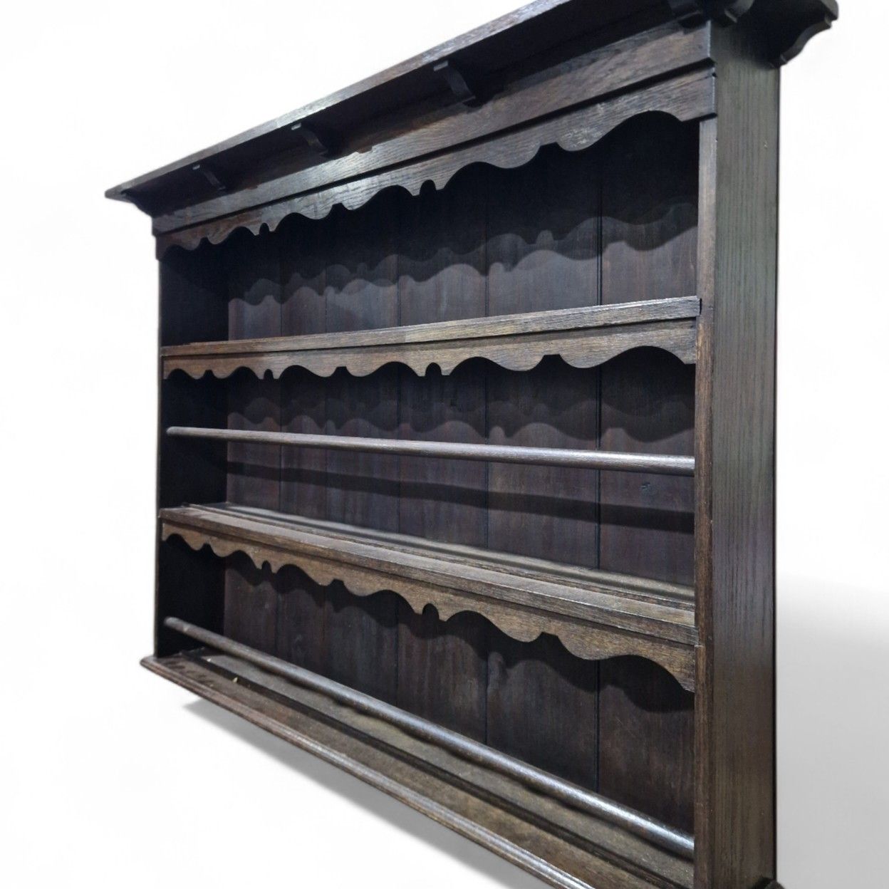 Antique Oak Cabinet Dresser Arts & Crafts Double Cupboard + Delft Display Rack photo buy