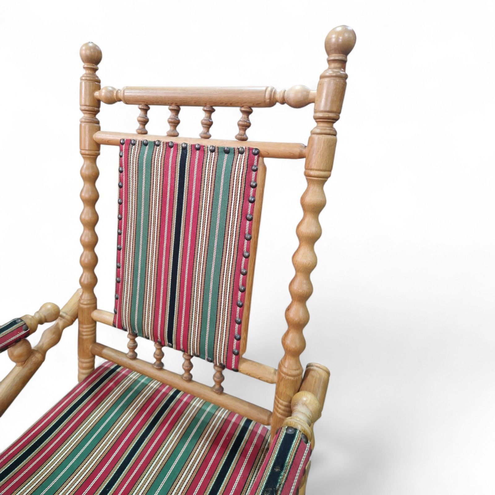 Furniture Antique Spindle Rocking Armchair Vintage Bobbin Oak Relaxer Reading Chair photo