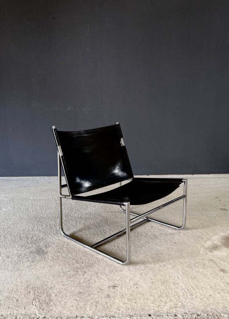 Mid Century Modern Minimalistische Design Leren Lounge Stoel, Frankrijk Jaren 1970 photo 1950.0