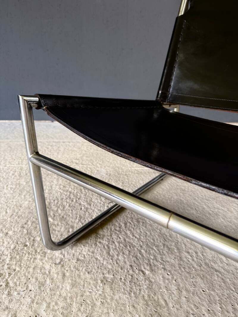 photo vinterior Mid Century Modern Minimalistische Design Leren Lounge Stoel, Frankrijk Jaren 1970