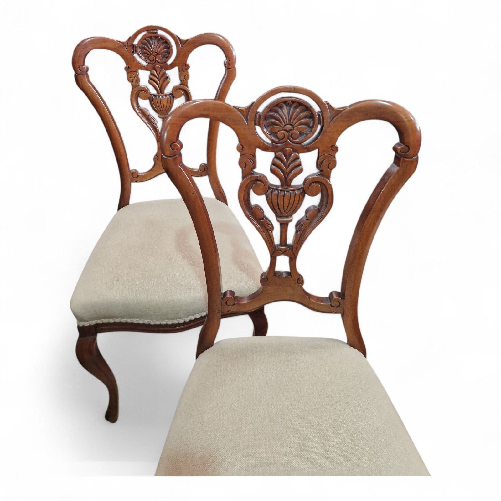 Set Of 4 Victorian Dining Chairs Serpentine Seats Carved Walnut Antique Seating photo Furniture