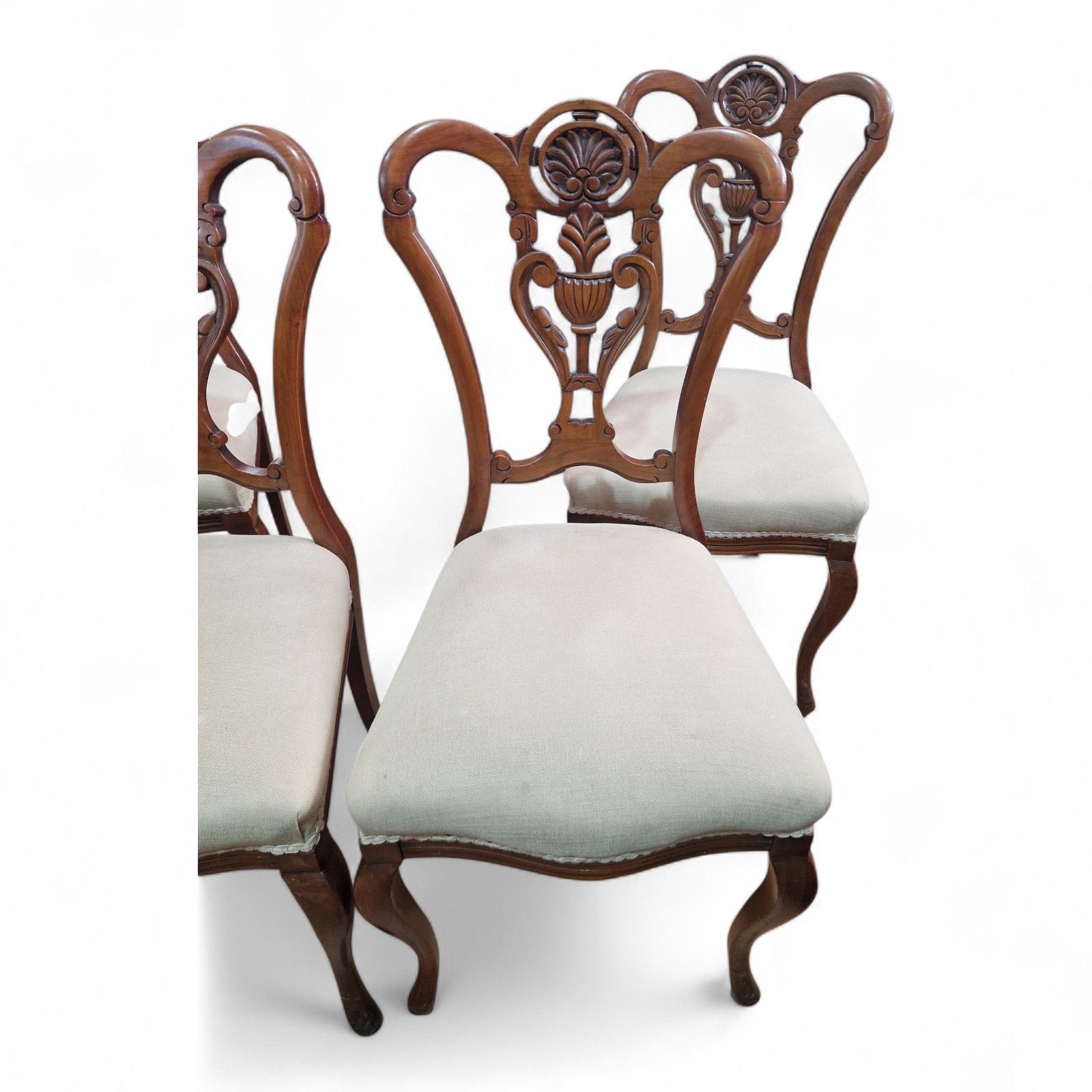 Set Of 4 Victorian Dining Chairs Serpentine Seats Carved Walnut Antique Seating photo vinterior