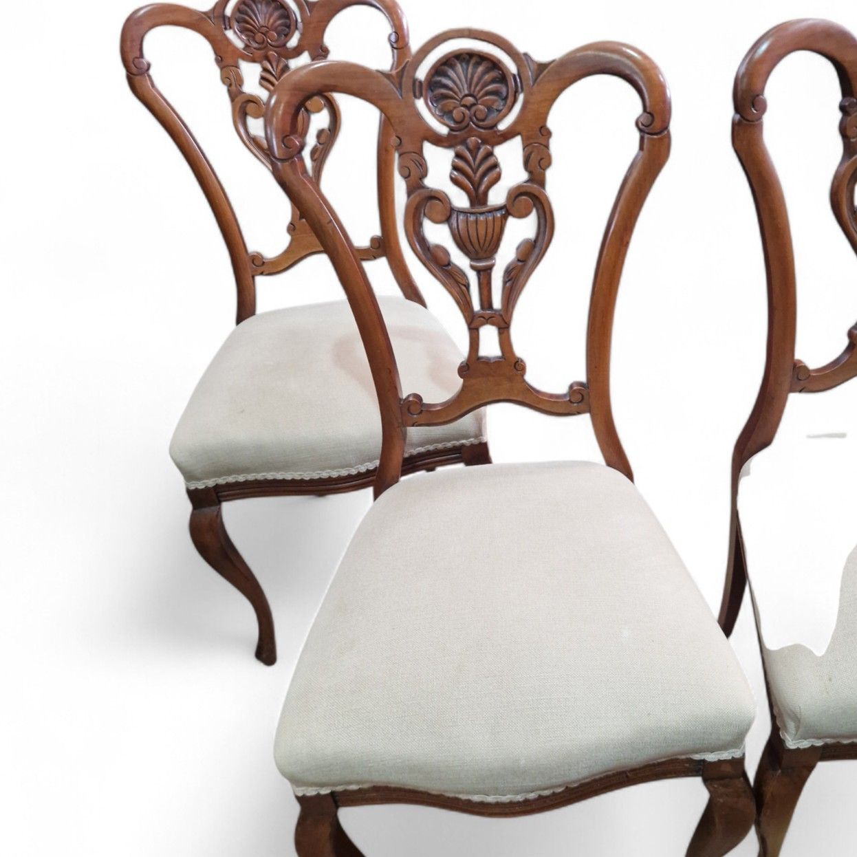Set Of 4 Victorian Dining Chairs Serpentine Seats Carved Walnut Antique Seating photo buy