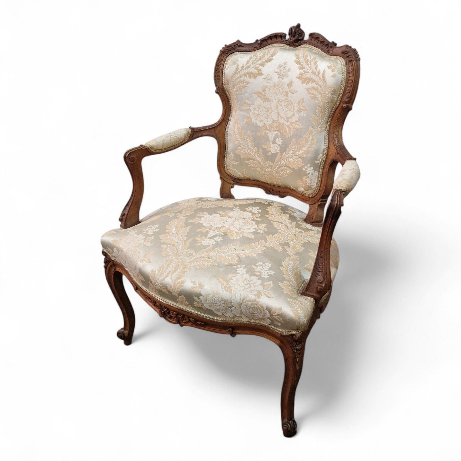 photo vinterior French Walnut Armchair Carved Occasional Chair Bedroom Parlour Seat 1 Of Pair