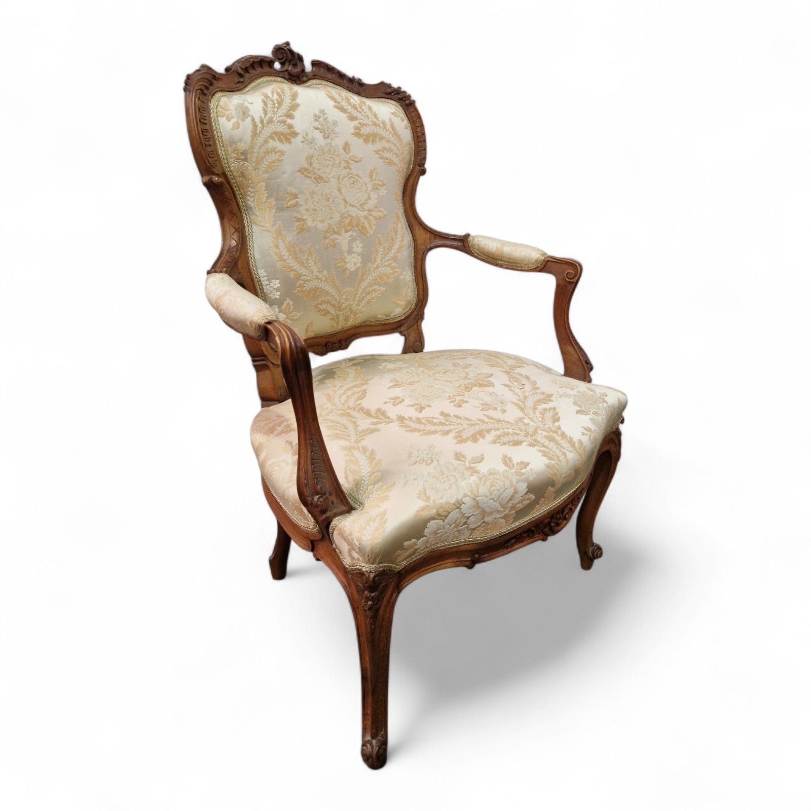 photo vintage French Walnut Armchair Carved Occasional Chair Bedroom Parlour Seat 1 Of Pair