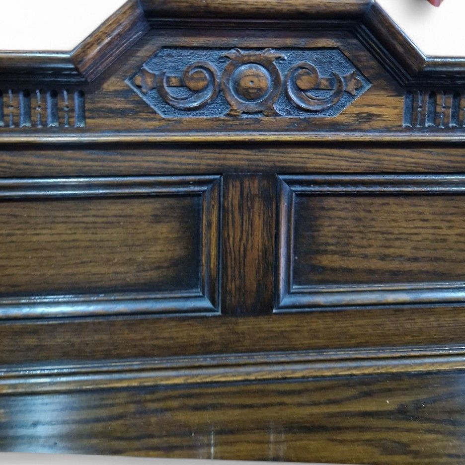 Antique Oak Jacobean Style Sideboard Carved Doors Twist Legs Cabinet photo vinterior