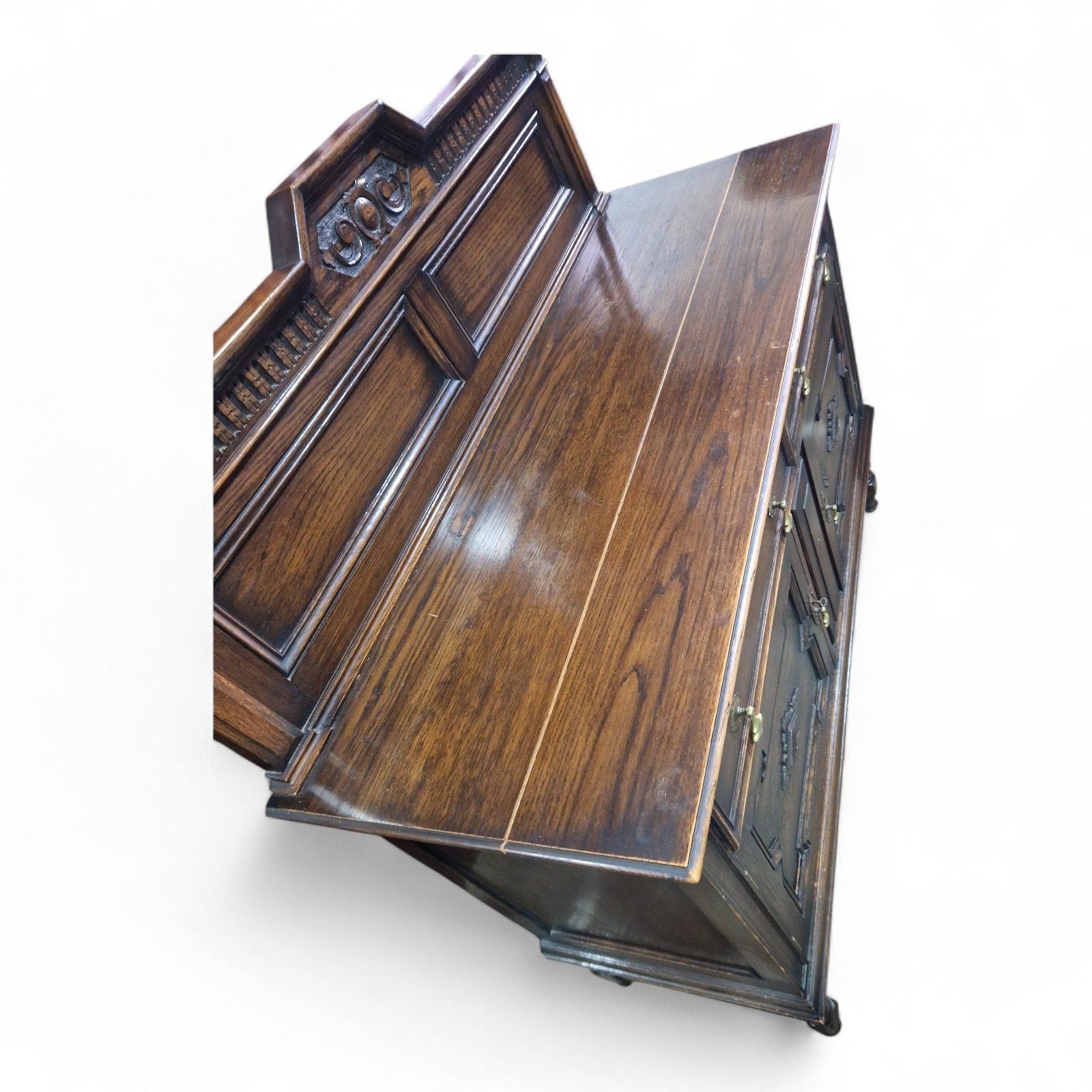 Antique Oak Jacobean Style Sideboard Carved Doors Twist Legs Cabinet photo buy