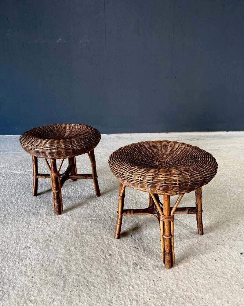Boho Design Bamboe & Rotan Lage Krukken, Italië, Ca. Jaren 1960 photo Meubels