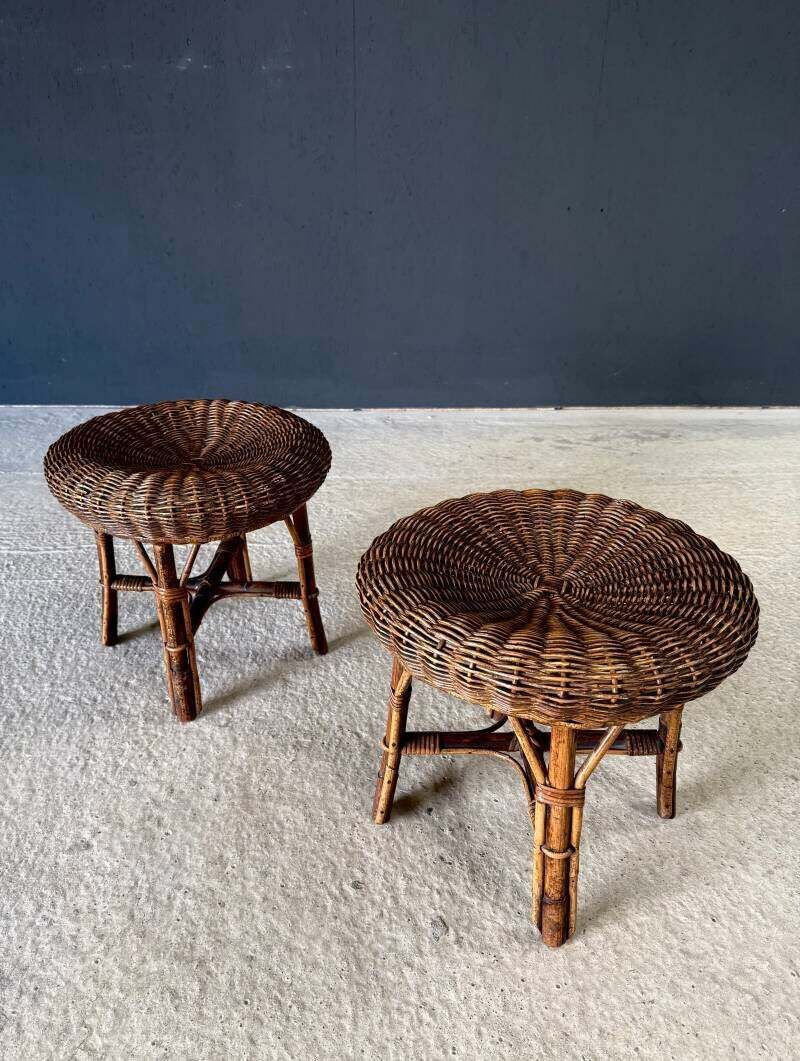photo furniture Boho Design Bamboo & Rattan Low Stools, Italy 1960's