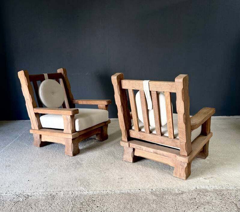 photo for sale Brutalist Design Xl Eiken Lounge Chairs, België, Ca. Jaren 1960