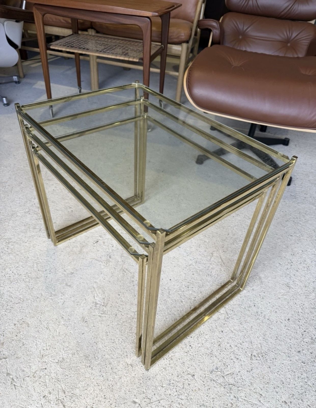 Art Deco French Brass And Glass Nest Of Tables photo for sale