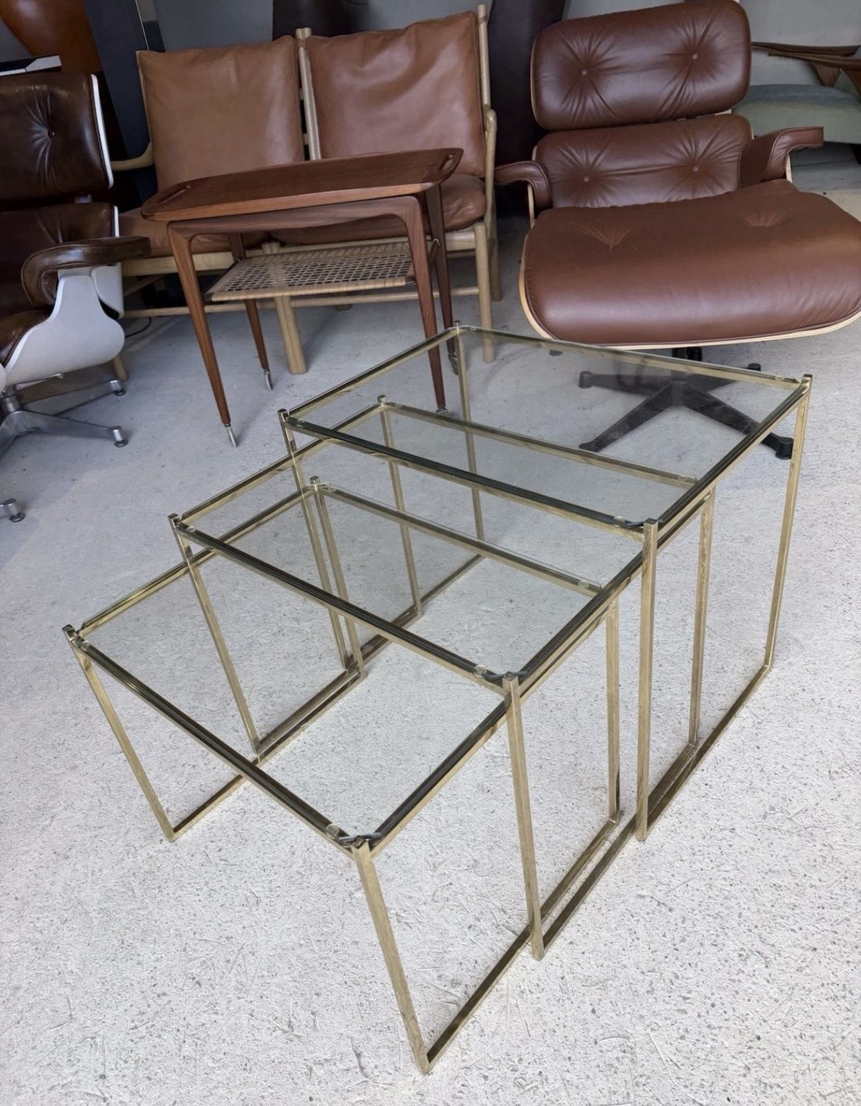 Art Deco French Brass And Glass Nest Of Tables photo Furniture