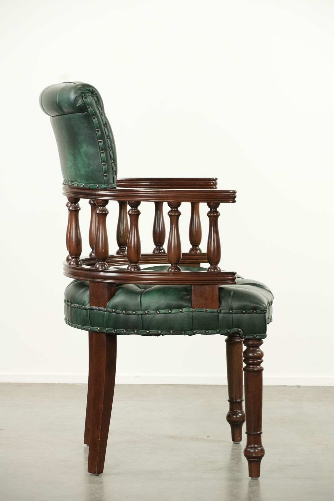 Green Flamed Cow Leather Chesterfield Office Chair/ Side Chair In English Style photo for sale