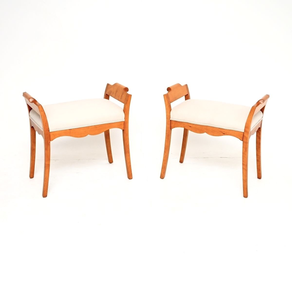 Pair Of Antique Swedish Satin Birch Biedermeier Stools