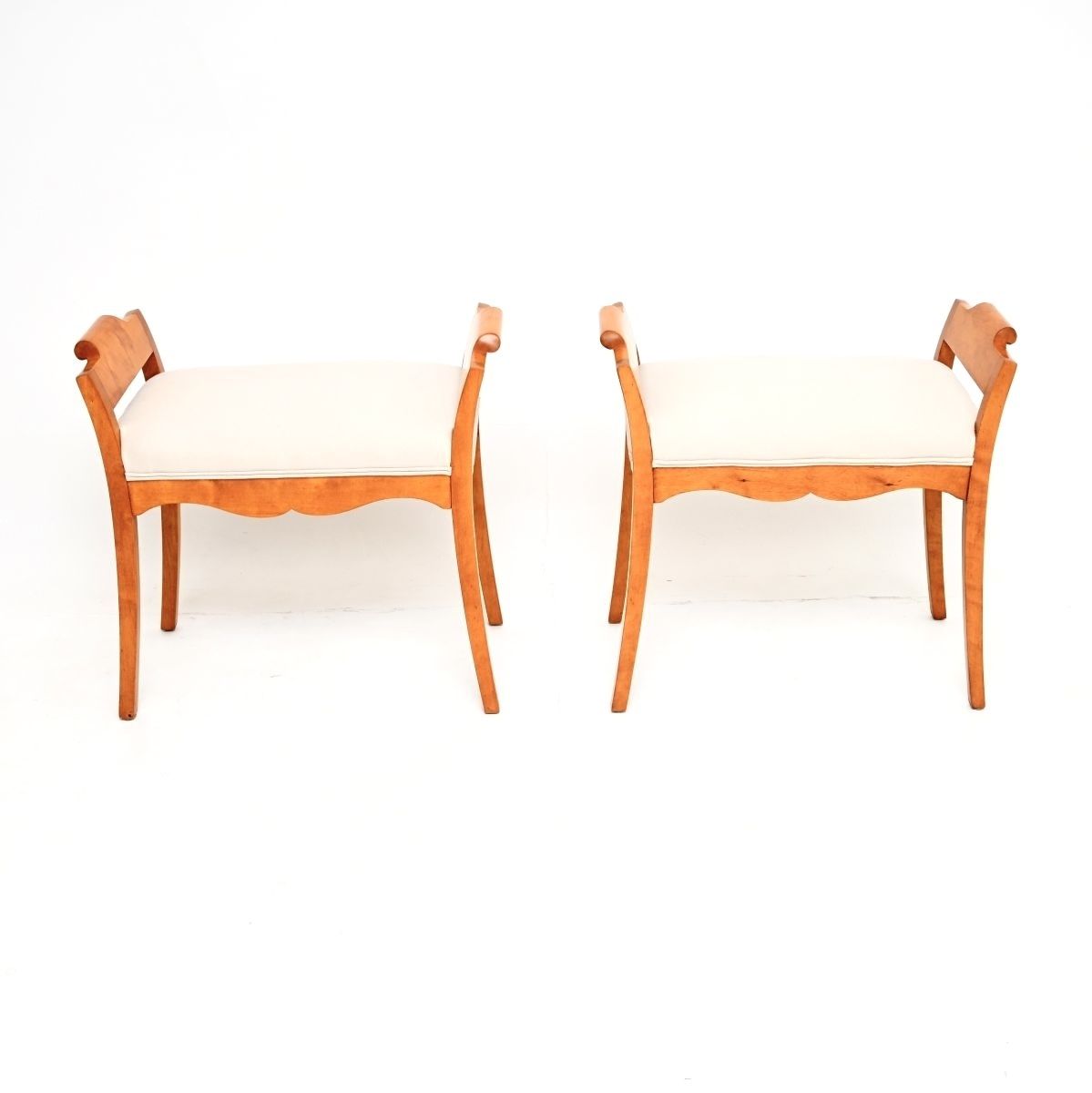 Pair Of Antique Swedish Satin Birch Biedermeier Stools photo furniture