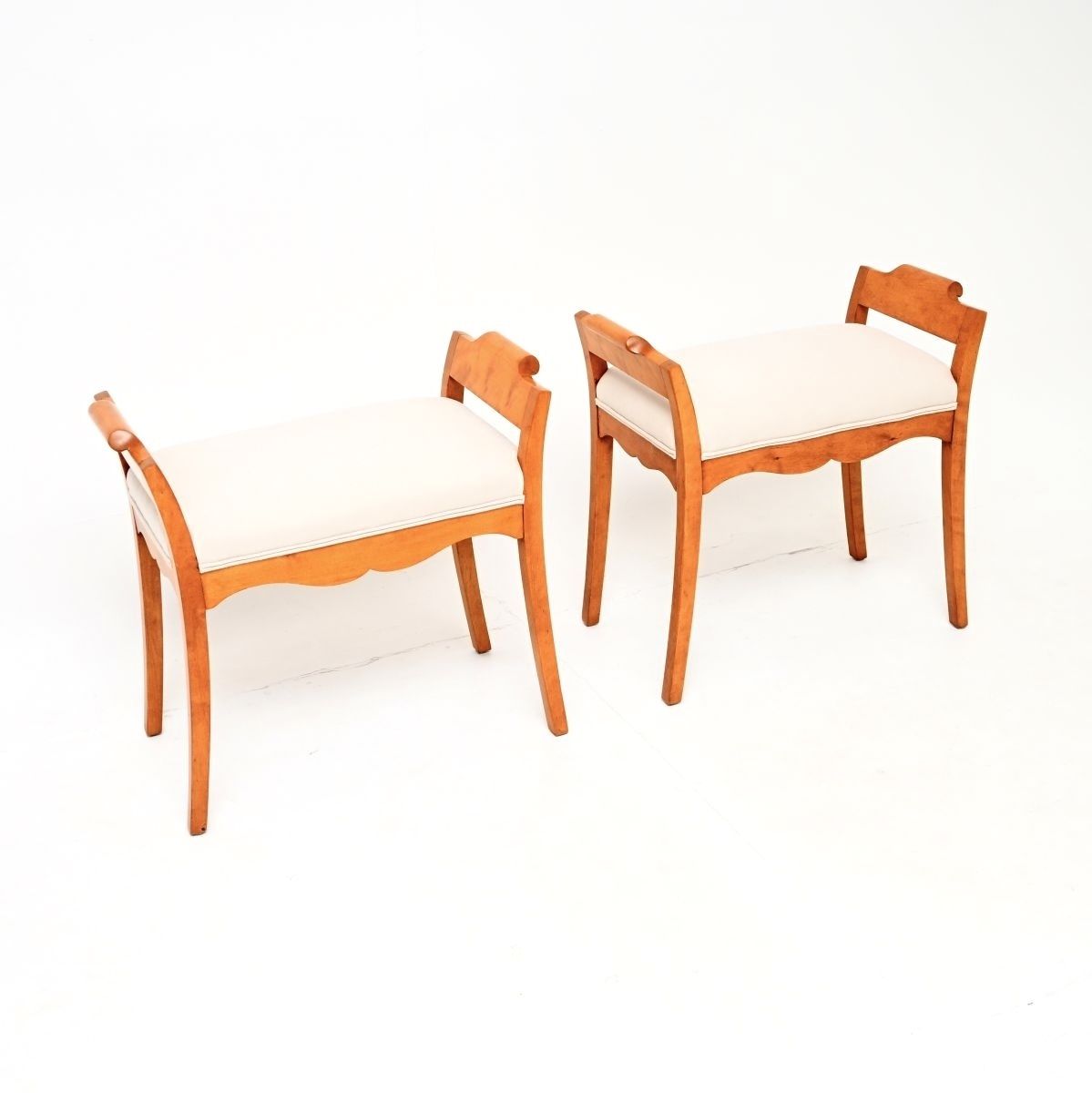 Pair Of Antique Swedish Satin Birch Biedermeier Stools photo for sale