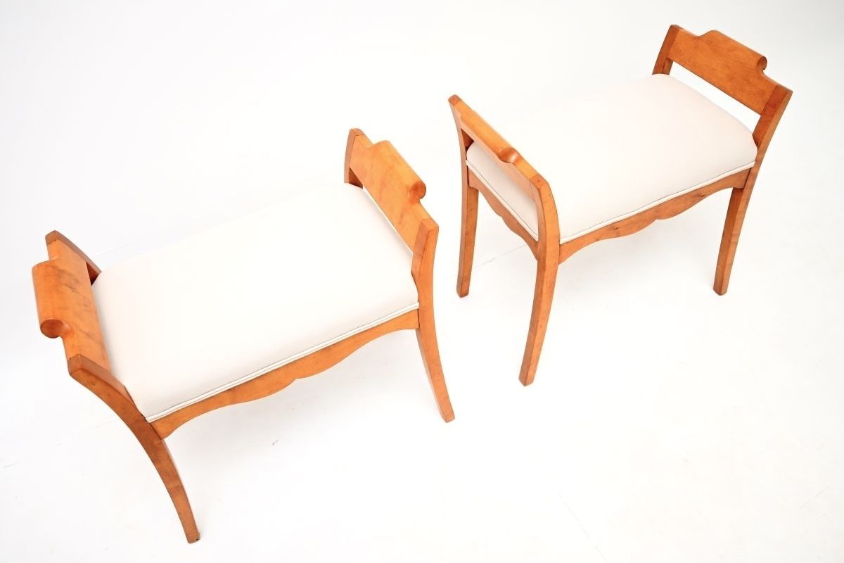 Pair Of Antique Swedish Satin Birch Biedermeier Stools photo vinterior
