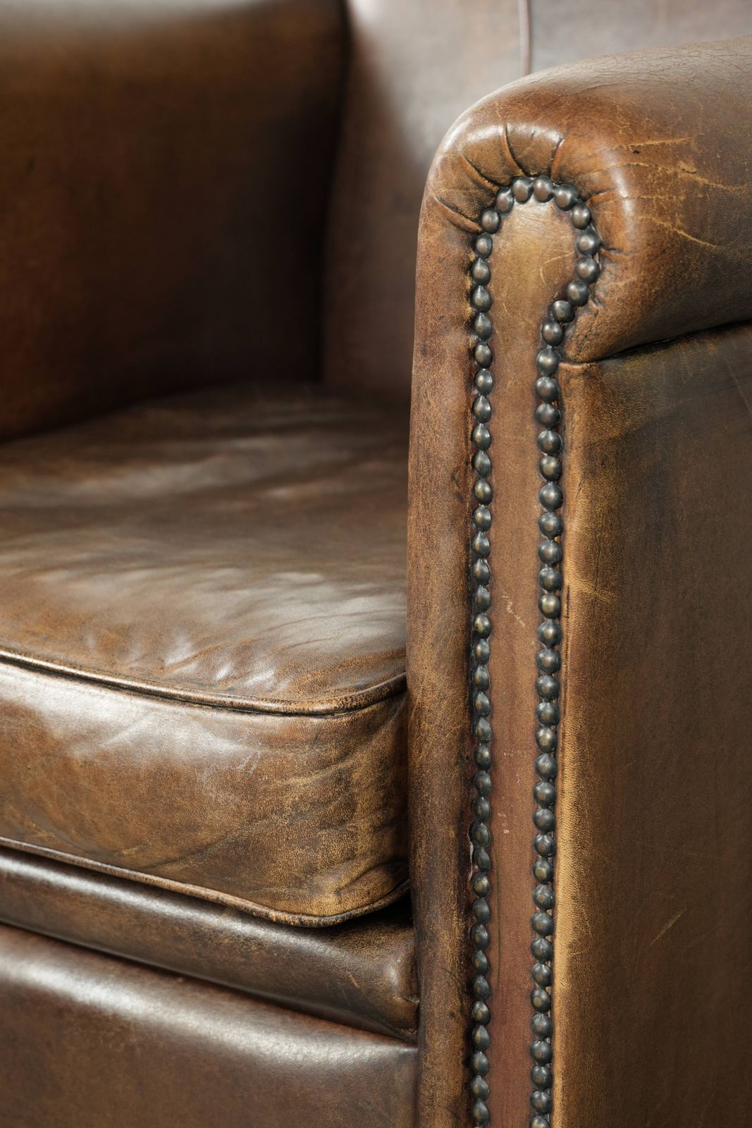 photo for sale Timeless Armchair/Armchair Of Sheep Leather With Characterful Patina