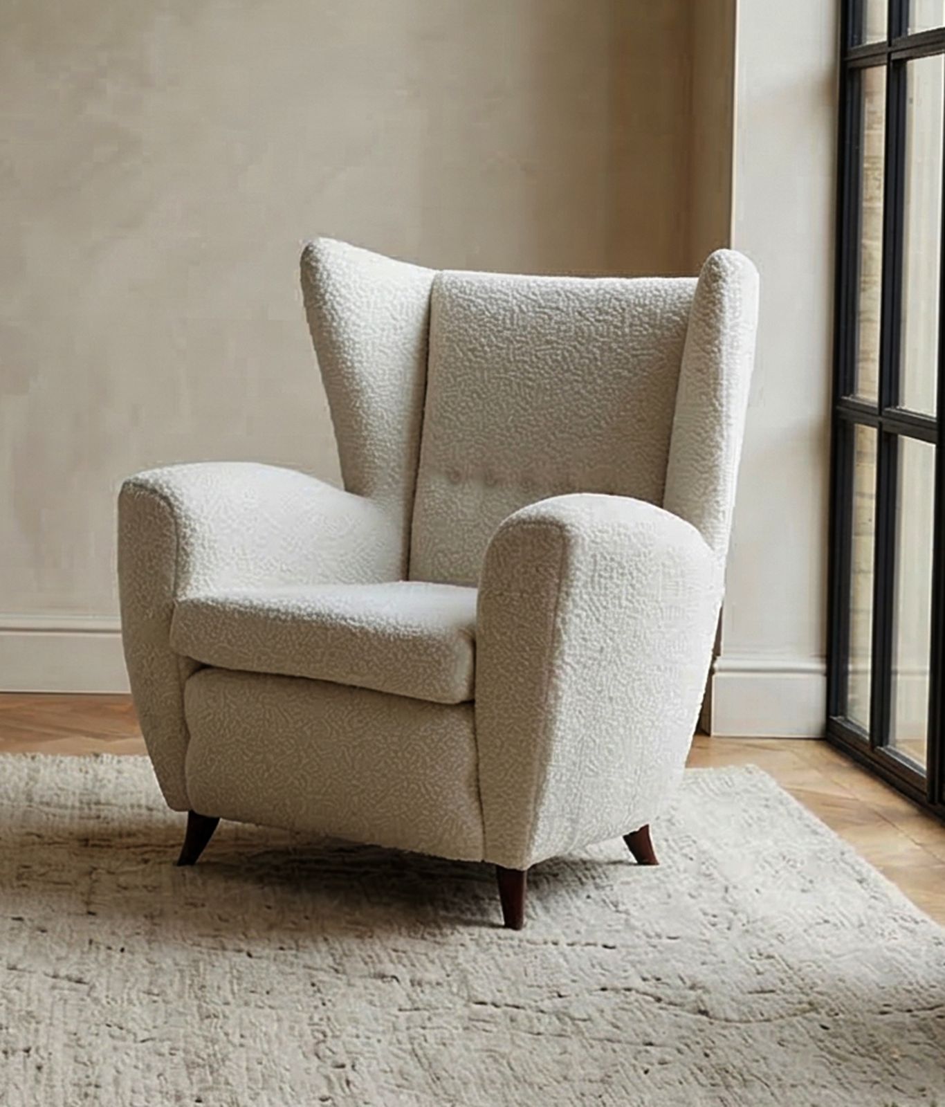 Pair Of Italian Mid Century Wingback Armchairs In Bouclé, C. 1950s photo Furniture