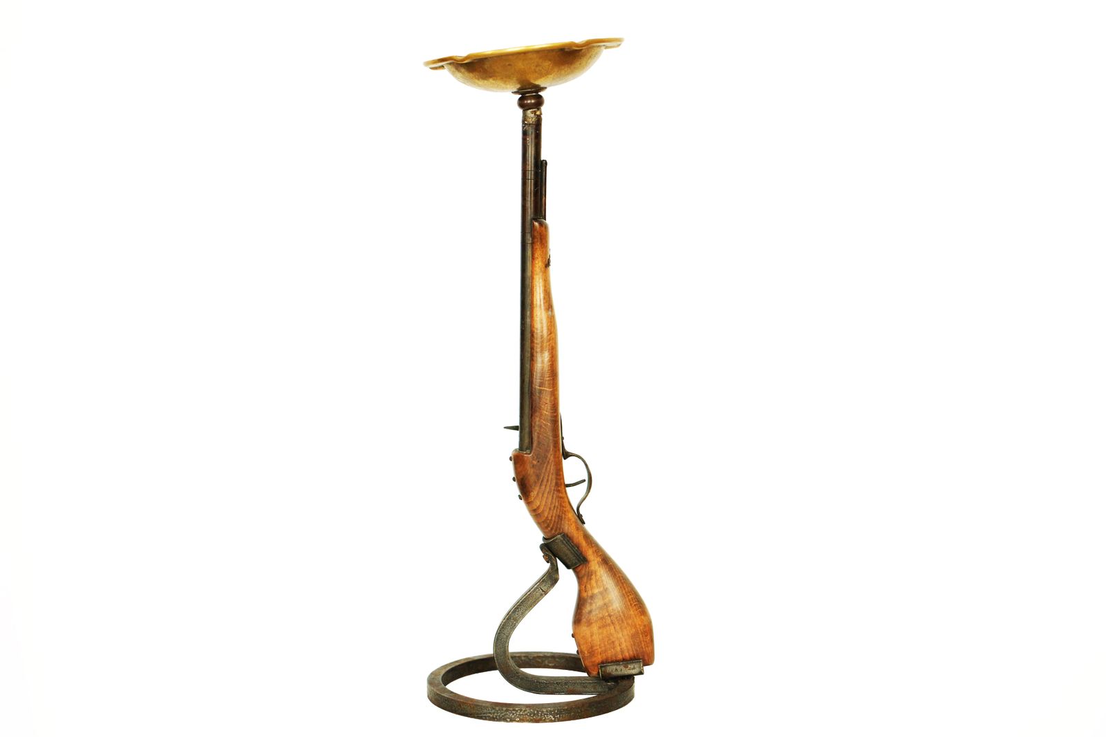 20th Century Bronze & Gilt Metal Floor Ashtray With A Sculptural Riffle Smoking Stand photo vinterior