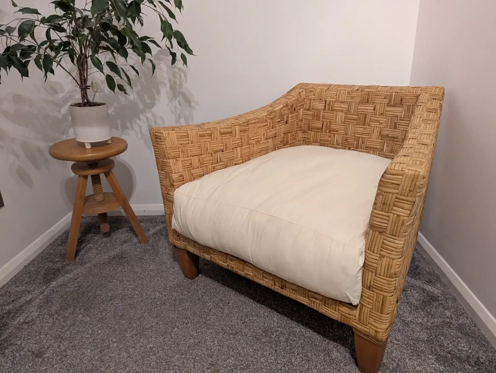 Vintage Mcm 1970s Ligne Roset Style Wicker And Rattan Armchair. photo furniture