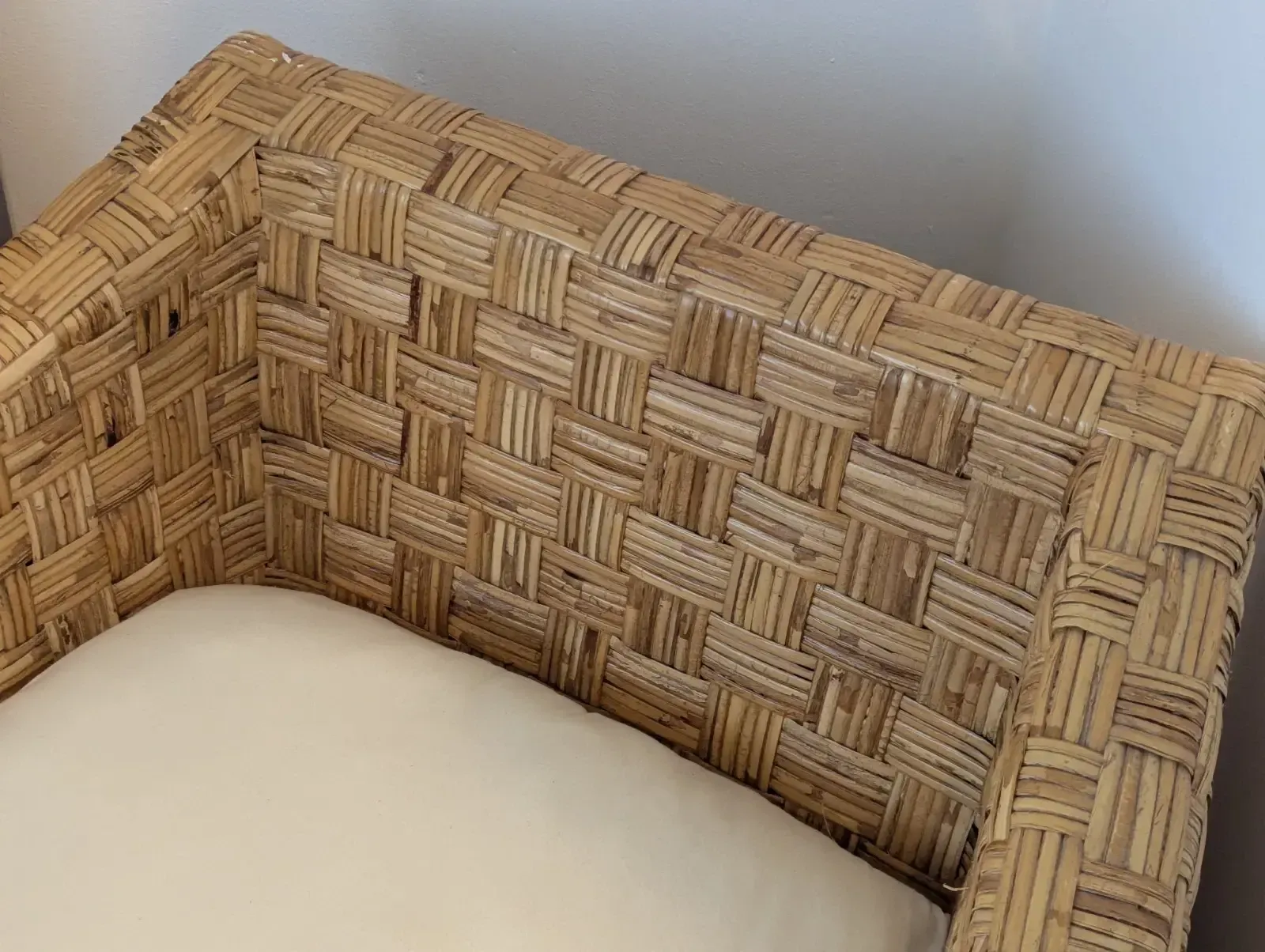 Vintage Mcm 1970s Ligne Roset Style Wicker And Rattan Armchair. photo for sale