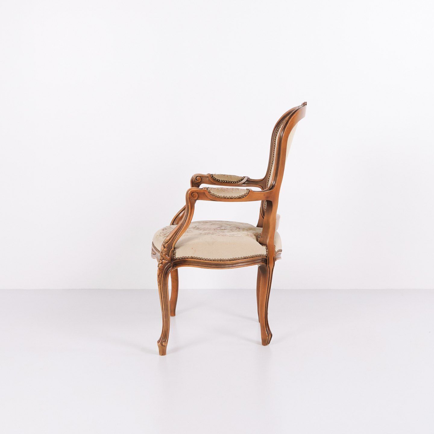 Neo Rococo Armchair With Curved Legs And Patterned Floral Fabric, 1930s photo furniture
