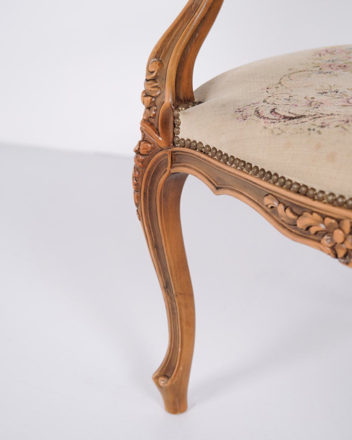 Neo Rococo Armchair With Curved Legs And Patterned Floral Fabric, 1930s photo vintage