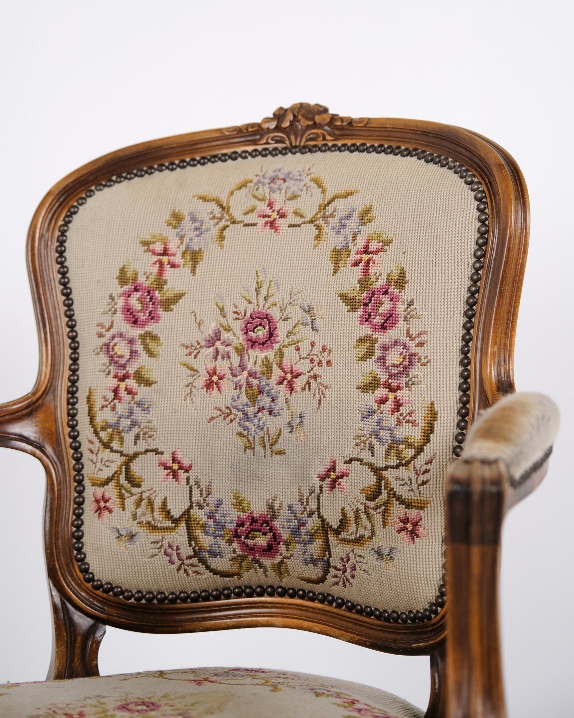 Neo Rococo Armchair With Curved Legs And Floral Fabric, 1930s photo 465.0
