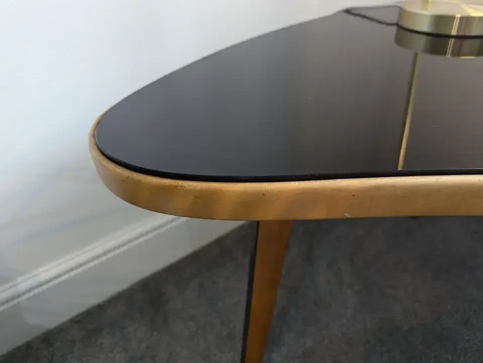 Vintage Mcm 1950s Danish Beech & Smoked Glass Kidney Shaped Side/Coffee Table. photo Furniture