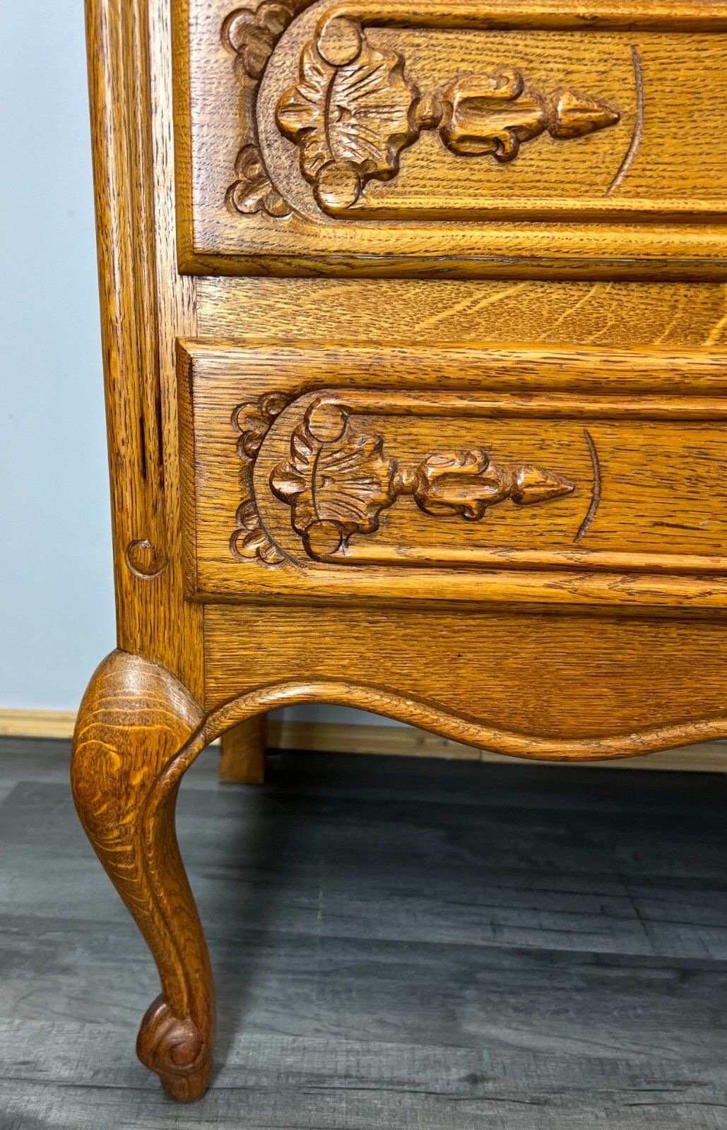 Cabinet Vintage French Louis XIV Style Carved Drop Front Oak Sideboard Lot 2651 photo vinterior
