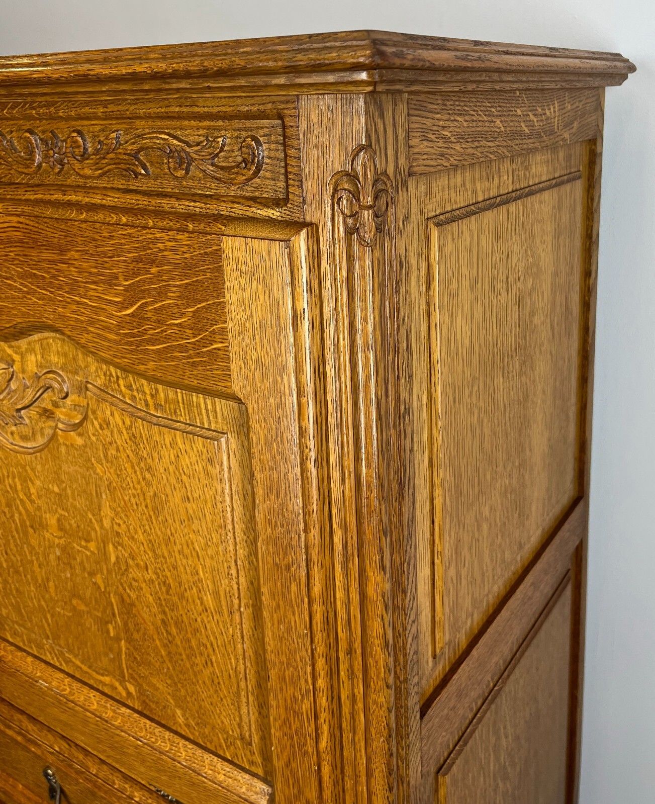 photo for sale Cabinet Vintage French Louis XIV Style Carved Drop Front Oak Sideboard Lot 2651