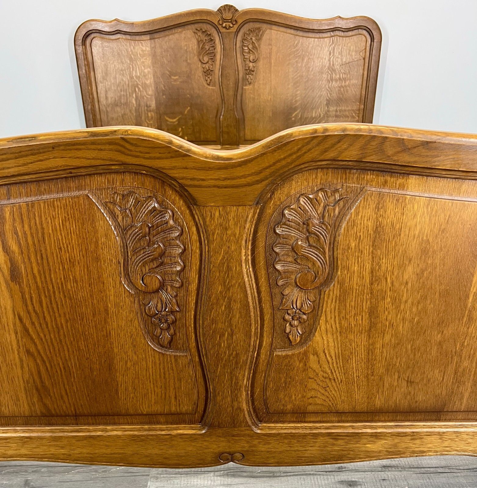 Bed Vintage French Louis XVI Double Bed Frame Oak Carved Headboard Lot 2520 photo 369.0