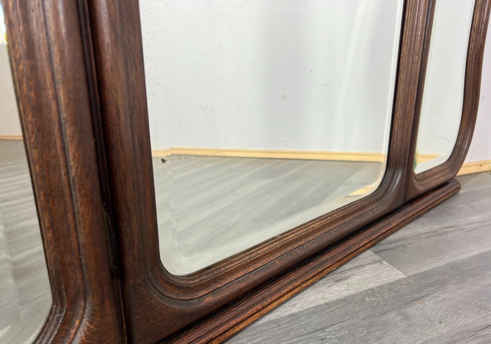 Mirror Antique French Triple Dressing Table Mirror Wood Carved Frame Lot 2315 photo vinterior