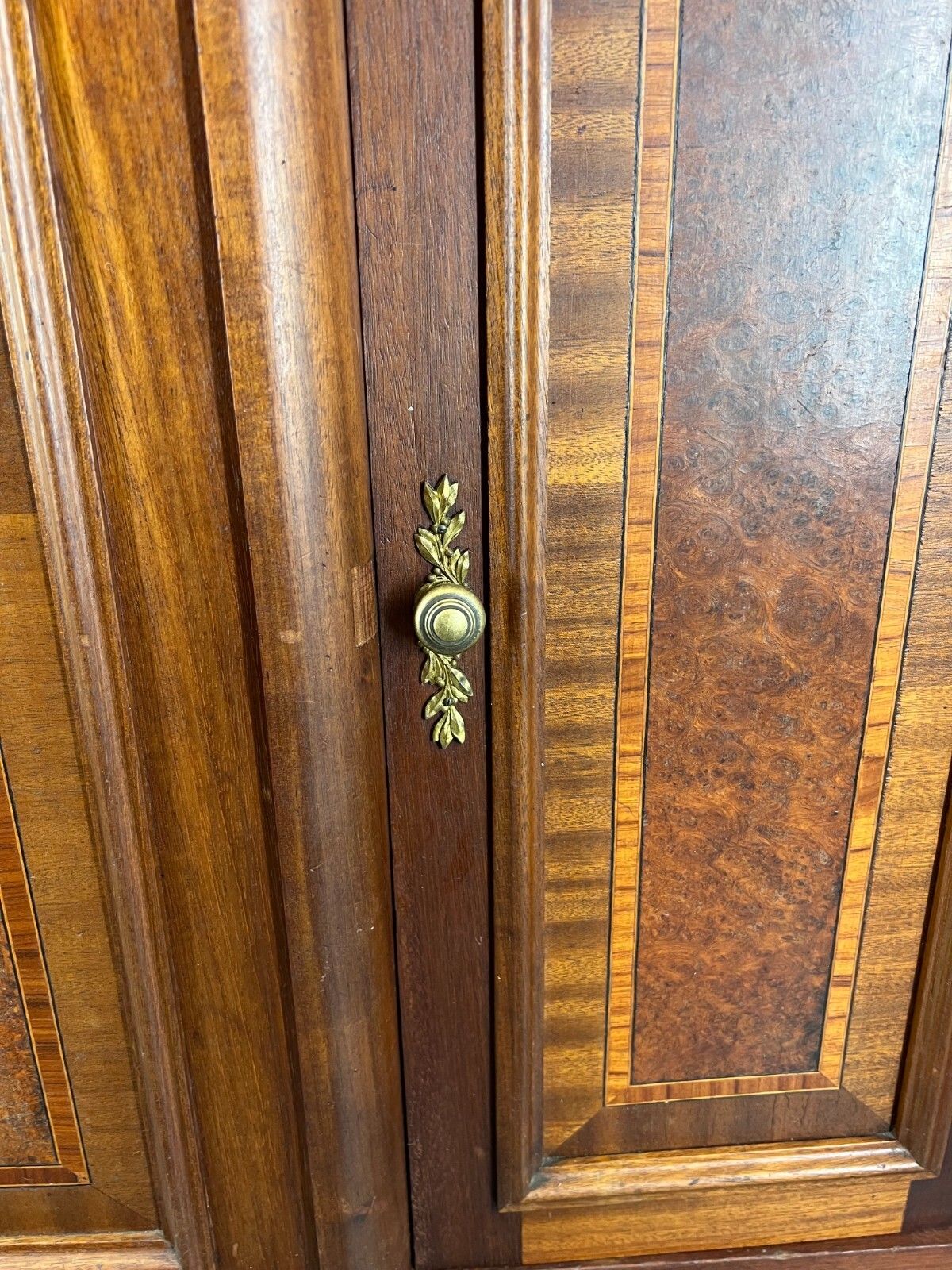 Sideboard Antique French Marble Top Inlaid Brass Detail Carved Cabinet Lot 2382 photo vintage