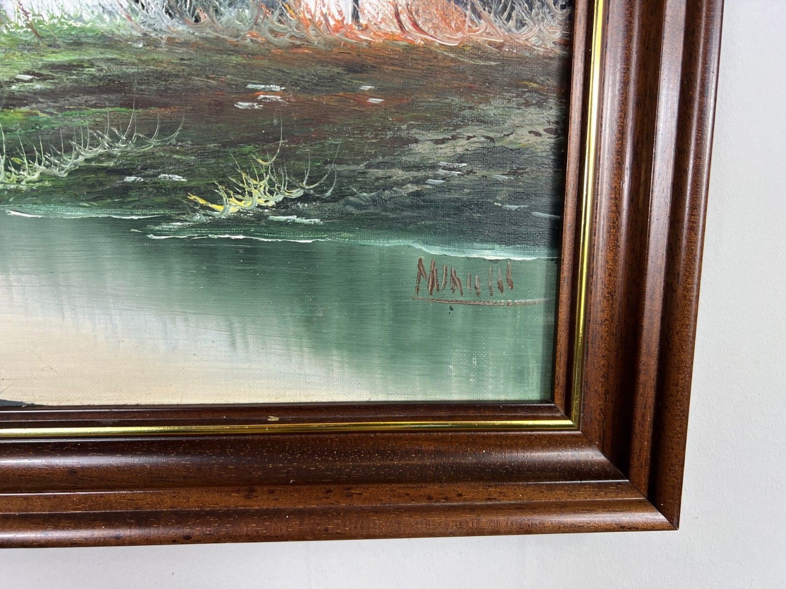 Vintage French Oil Painting Lake Mountain Scene Signed Framed Art Lot 5051 photo Art